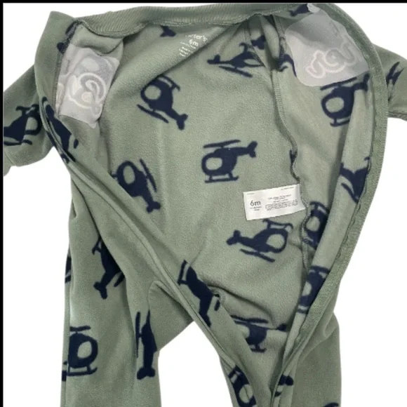 Carter's Green Helicopter Print Footie Fleece PJ’S - Picture 6 of 8